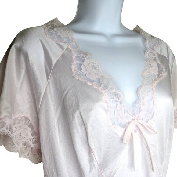 Vintage Light Pink Nylon Nightgown: Lace Trim, Tie Back (Size L) - Picture 10 of 13